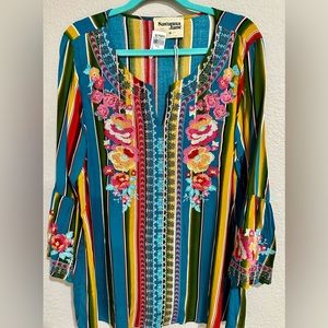 Savannah Jane Embroidered Striped Long Sleeve Women’s Top